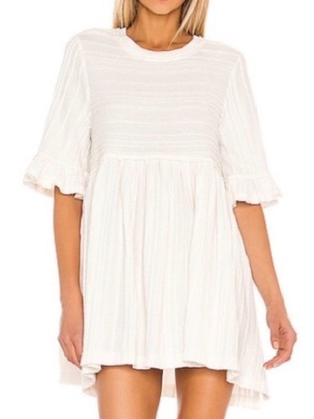 Free People Take A Spin textured babydoll tunic mini dress Ruffled flowy - Picture 13 of 13